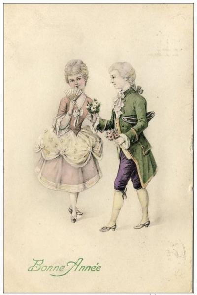 Carte postale illustr�e bonne ann�e couple en costume 1916 Vienne (10958)
