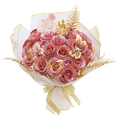 24 Pi�ce Bouquet de Fleurs Artificielles Scintillantes Roses Artificielles Faux