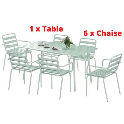 Outsunny Salon de Jardin 7 Pi�ces: Table   6 Chaises Empilables Acier Vert Clair