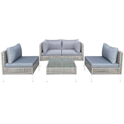 Salon de Jardin 5 Pi�ces Mobilier Terrasse Canap� Table Basse Verre Tremp� Gris