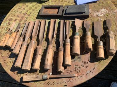 lot 15 gouge ciseaux a bois outil Ancien Charpentier Charron  Peugeot Goldinberg