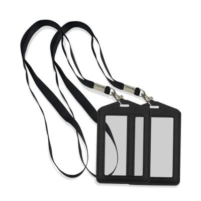 Lot de 2 porte badges verticaux en cuir avec double fen�tre transparente