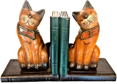 Biblioth�queSerres livres Duo de Chats en Bois Massif   D�co Biblioth�que H20