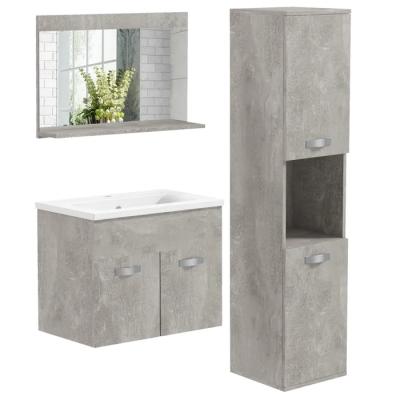Kleankin Ensemble Meubles Salle de Bain 4 Pcs Mural Gris Miroir Lavabo Armoire