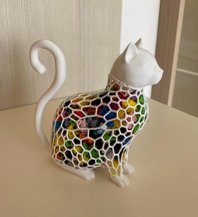 Statue Chat Design Voronoi   D�coration Impression 3D   Corbeille Cr�ative Multi