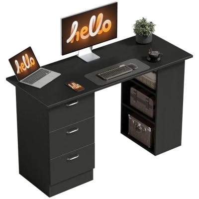 HOMCOM Bureau Ordinateur Rangement 3 Tiroirs 3 �tag�res R�versible MDF Noir