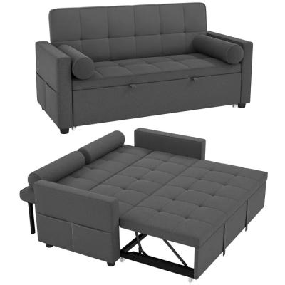 Canap� convertible 2 places HOMCOM 3 en 1 lit double r�glable tissu lin gris