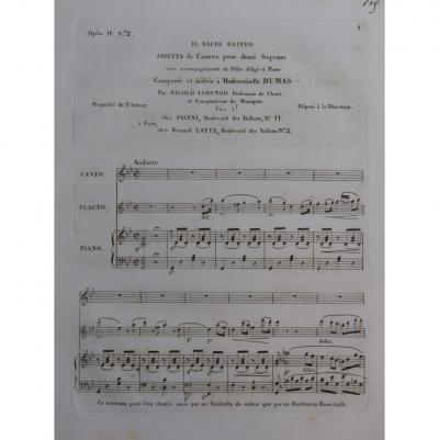 Fl�te pour piano Lorenzo Nicolo Il Bacio Rapito chanson ca1840