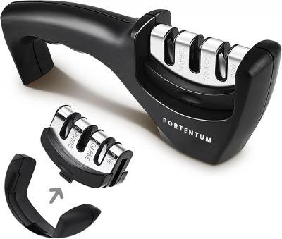 PORTENTUM Aiguiseur Couteaux 3 Phases Affuteur Manuel Cuisine Pro Couleur Noir