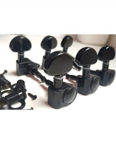 6 Wilkinson Black Oil Bath Guitar Tuners With Button Haricot, Right Screw