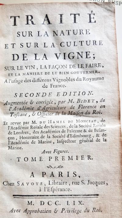 Trait� sur la Nature et la Culture de la VIGNE 1759
