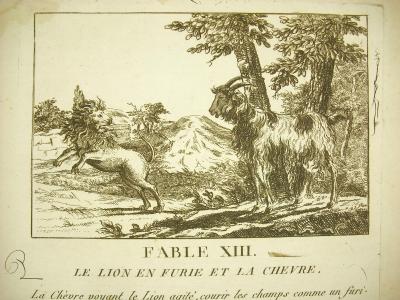 Fable XIII Le lion en furie et la ch�vre the raging lion and the goat c 1800