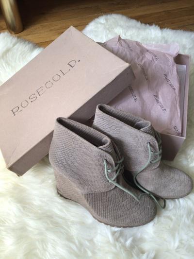 Rosegold Bevin Croc Embossed Ankle Leather Wedge Booties