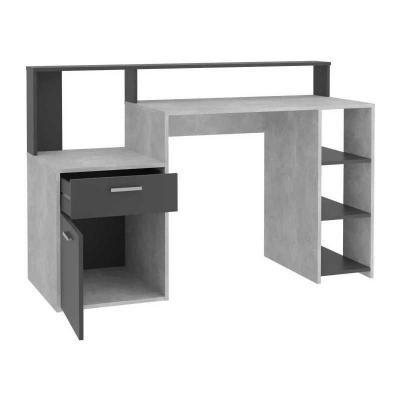 Bureau avec r�hausse et rangements BOLTON   M�lamine gris b�ton-antracite