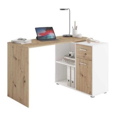 Bureau d'angle avec rangements Albrecht   M�lamin� chene et blanc   L83 x H74 x
