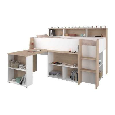 PARISOT Lit combin� enfant avec bureau r�tractable   D�cor blanc et chene   90x