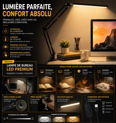 Lampe LED Architecte Ultra Flexible   �clairage Pro, Confort Visuel & Style Mode