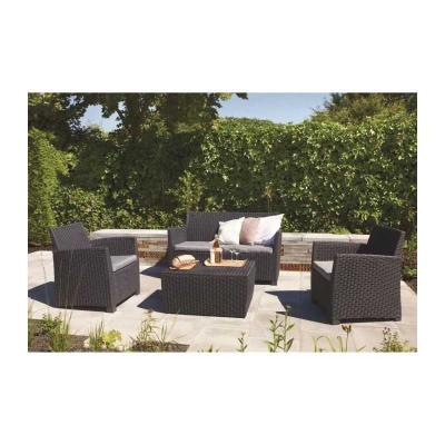 ALLIBERT Salon de jardin CORONA 4 places imitation resine tressee   Gris