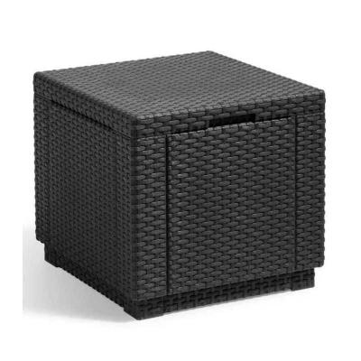 ALLIBERT JARDIN Table cube imitation rotin tresse avec rangement de 60 l