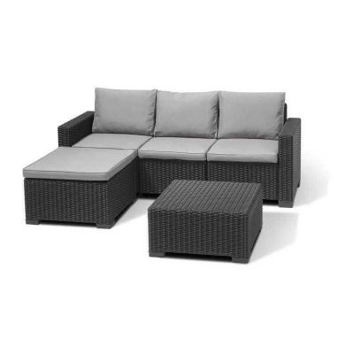 Salon de jardin en r�sine imitation rotin tress�   Gris graphite   Avec pouf et