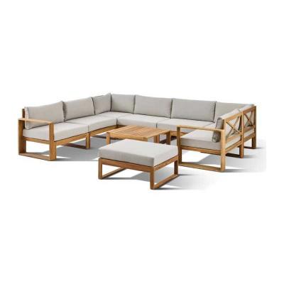 Salon de jardin d'angle modulable   Bois d'acacia   9 personnes   LEVATA XXL