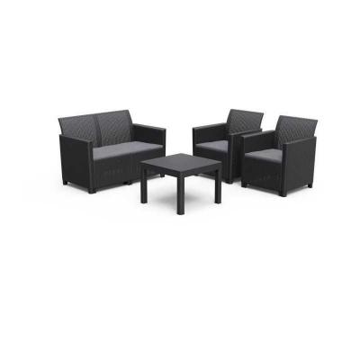 Salon de jardin en r�sine imitation rotin tress�   Noir   Avec table basse