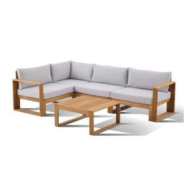 Salon de jardin d'angle modulable   Bois d'acacia   5 personnes   LEVATA   Gris