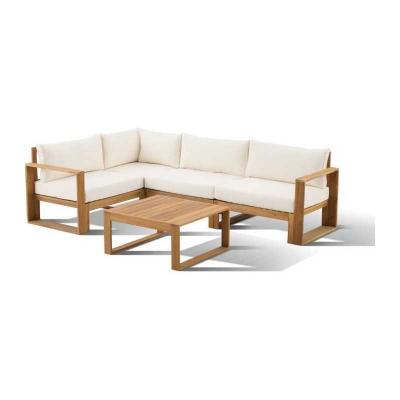 Salon de jardin d'angle modulable   Bois d'acacia   5 personnes   LEVATA   Beige