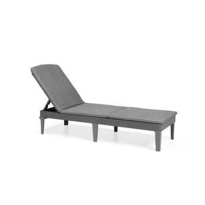 Bain de soleil avec coussin coloris gris fonce   imitation rotin tresse
