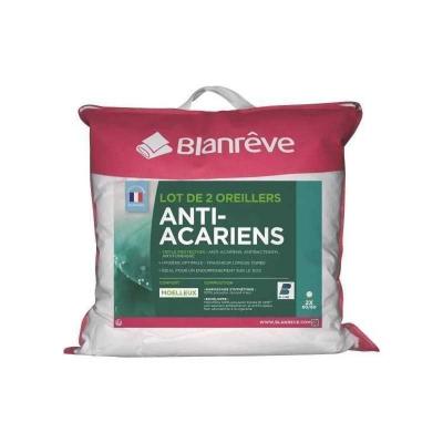BLANREVE Lot de 2 Oreillers Triple Protection   60 x 60 cm   Blanc