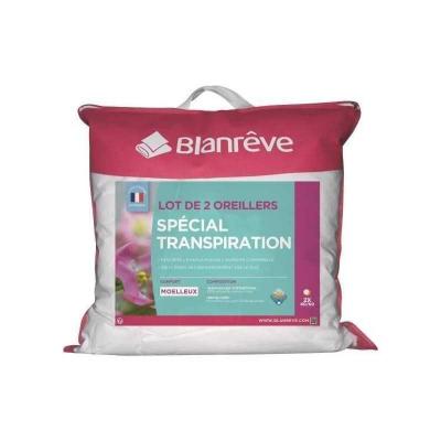 BLANREVE Lot de 2 Oreillers Special Transpiration   60 x 60 cm   Blanc
