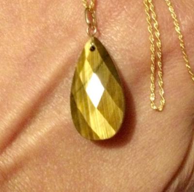 B�li�re en Or Jaune 18 Carats Pendentif Pierre Naturelle Oeil de Tigre 750 18K