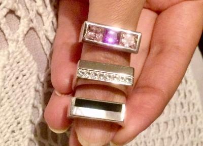 Lot 3 Bagues 28g Argent Massif Cr�ateur ELLE Nacre Onyx Pierres Grosse Bague 925