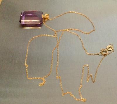 Or 18 Carats, Collier Fine Chaine et Pendentif Am�thyste, Bijoux 750 18K Pierre