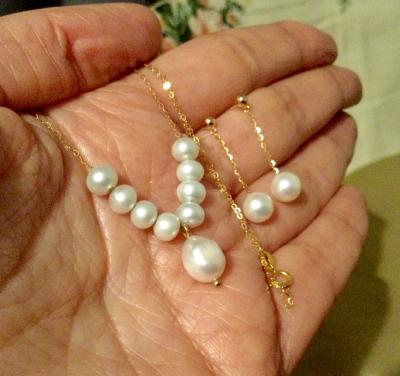 Or 18 Carats Collier Fine Chaine Pendentif Perle BO Pendantes Lot Bijoux 750 18K