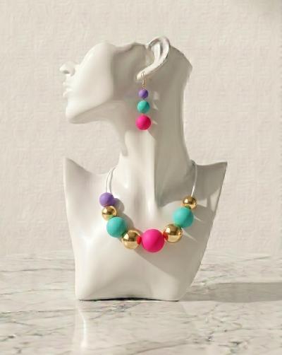 Collier Perles Pop Color� et Boucles Assorties   Duo Boh�me Chic