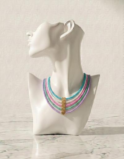 Collier Perles Arc en Ciel Multicouches   Style Boho Chic