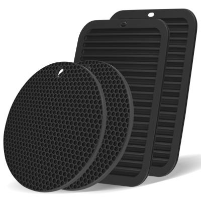 Lot De 4 Dessous De Plat Silicone 4 Rectangulaire   4 Circulaire, sousPlat, A...