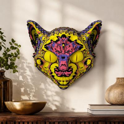 T�te de Chat Murale Multicolore 26 cm D�coration Murale Design Pop Art