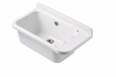 �vier Mural Utilitaire 50 cm PP Blanc Cuve Bac Poste d'eau Bonde inox Trop plein
