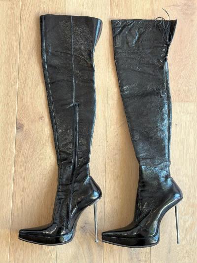 Di Marni Thigh Boots 13 cm 38 Black leather leder hot pumps metal high heels