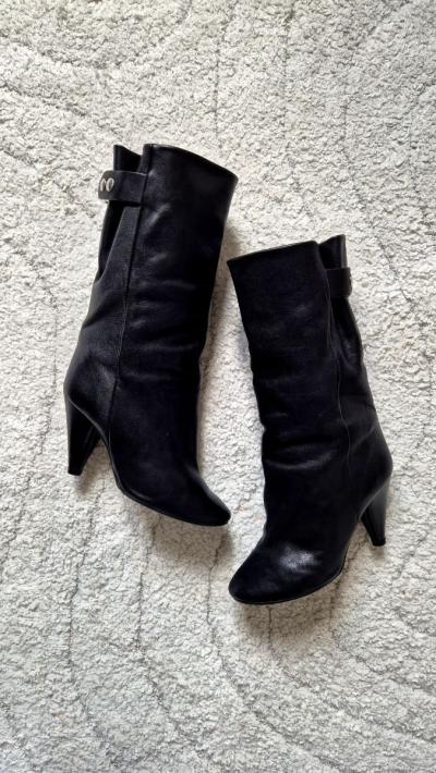 Bottes mi haute Isabel Marant cuir noir � talon   bottine mi mollet taille 36 c
