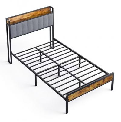 Lit 120x200 avec T�te de Lit Rangement   Cadre Silencieux Gris Moderne