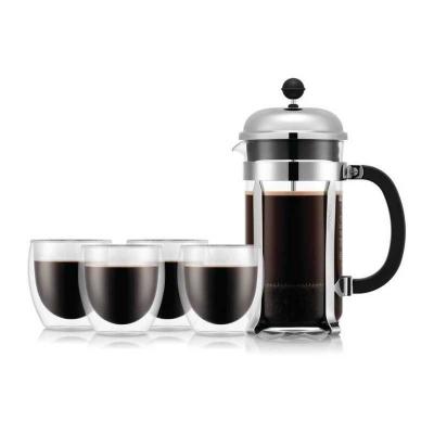 Cafetiere a piston   BODUM   CHAMBORD SET   8 tasses 1.0 l   4 verres PAVINA
