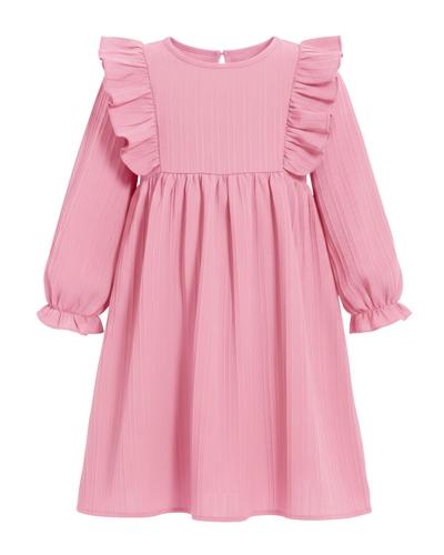 Robe trap�ze d�contract�e � manches longues pour filles de 3 � 10 ans, rose, ...
