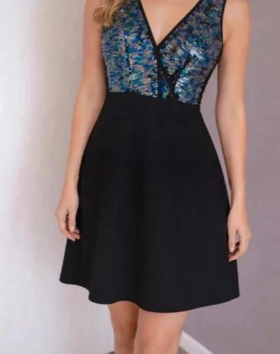 Morgan Robe Noire � Sequins Brillant, Multicolore, Femme, Taille 34 -xs