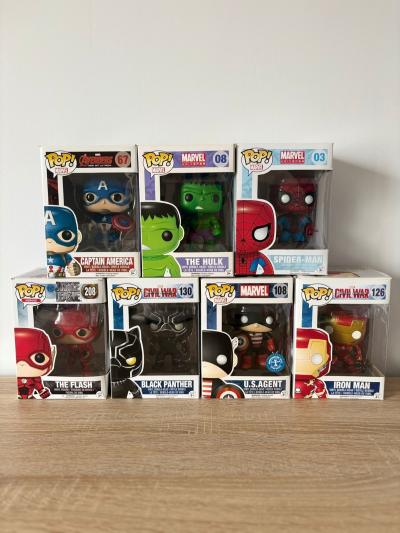 Lot Funko Pop Marvel - DC   Spider Man, Hulk, Captain America, Iron Man, Black P
