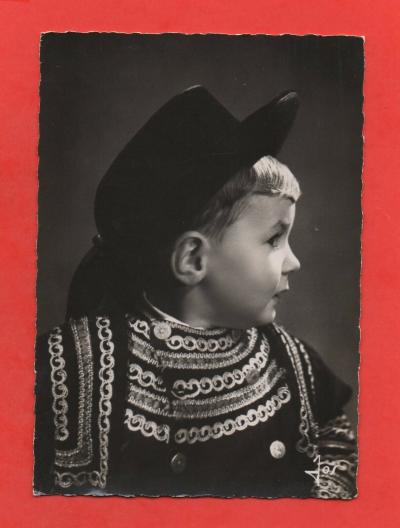 Boy In Costume From Fouesnant (K1612) Black & White Vintage Postcard 1955