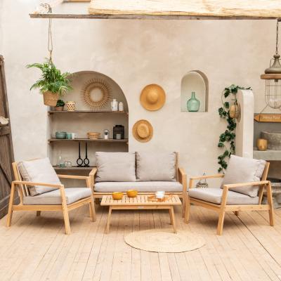 Salon de jardin en acacia 4 places GILI   coussins sable