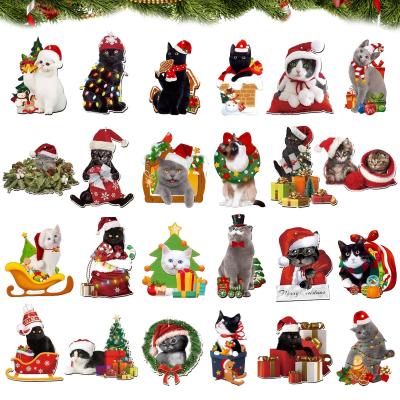 24 Pi�ces Decoration Noel Sapin Bois, Chat Decoration Sapin de Noel en Bois, ...
